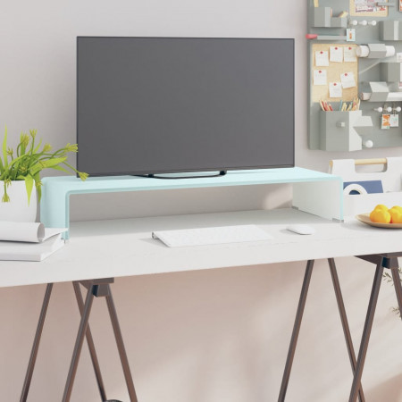 Comodă TV/Suport monitor, sticlă, 80 x 30 x 13 cm, alb