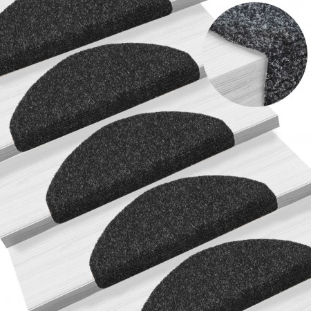 Covorașe autocolante de scară, 15 buc, 65 x 21 x 4 cm, negru