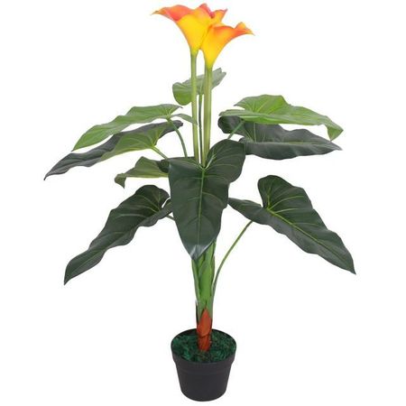 Floare de crin cală artificială cu vază, 85 cm, roșu și galben