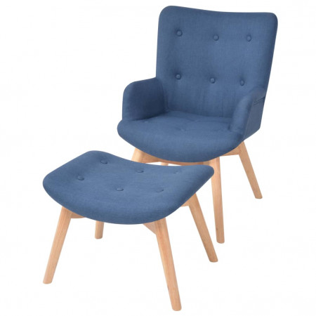 Fotoliu cu taburet pentru picioare, material textil, albastru