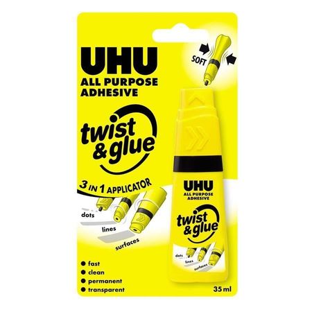 Lipici universal pentru școală și birou UHU Twist&Glue, aplicator 3 în 1, 35ml , blister