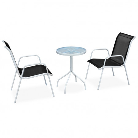 Set mobilier de exterior, oțel și textilenă, 50 x 71 cm, negru