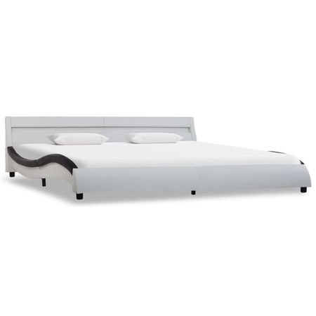 Cadru de pat cu LED, alb &amp; negru, 180 x 200 cm, piele ecologică