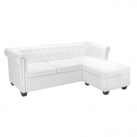 Canapea Chesterfield în formă de L Piele artificială Alb