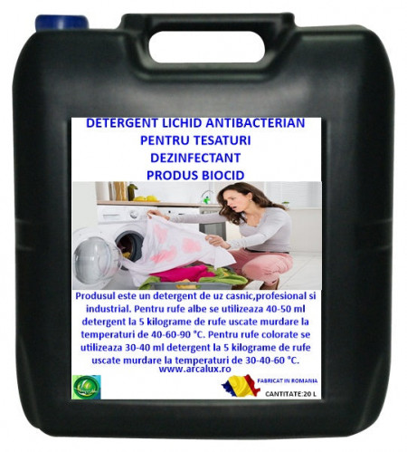 Detergent lichid antibacterian pentru tesaturi, Produs biocid, Arca Lux, bidon 20 L