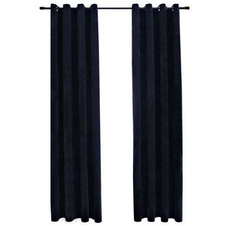 Draperii opace cu inele, 2 buc., negru, 140 x 245 cm, catifea