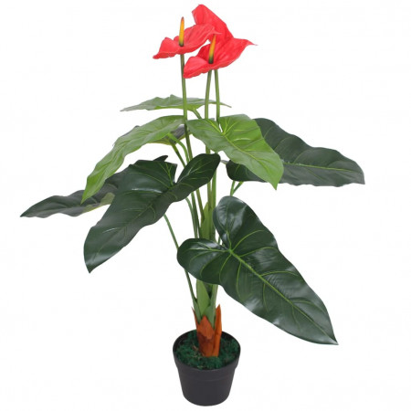 Floare flamingo artificială cu ghiveci, 90 cm, roșu și galben