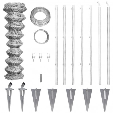 Gard din plasă galvanizată cu țăruș de ancorare, 15 x 1 m