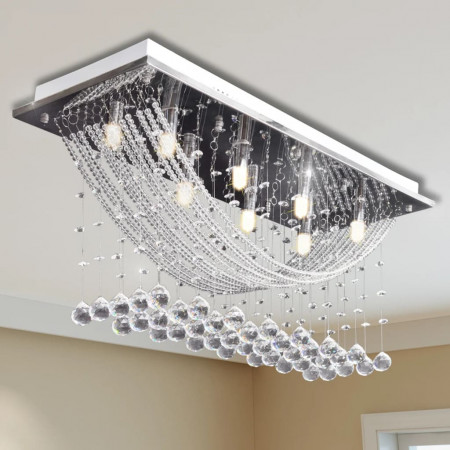 Lustră cu mărgele strălucitoare din sticlă, 8 x G9, 29 cm, alb