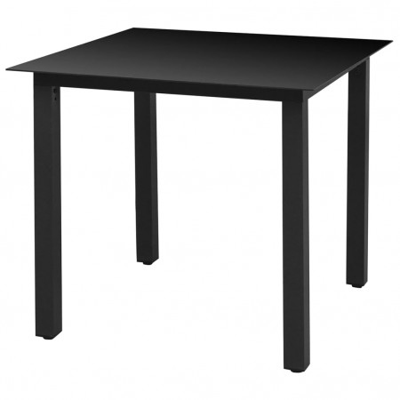Masă de grădină, sticlă, aluminiu, 80x80x74 cm, negru