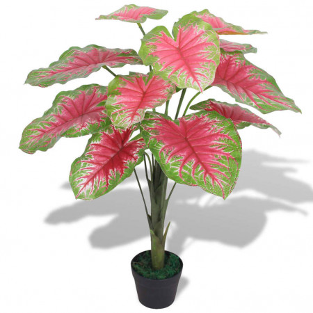 Plantă artificială Caladium cu ghiveci, 70 cm, verde și roșu