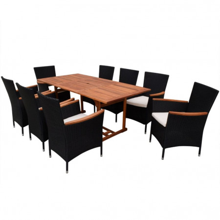 Set mobilier de exterior 17 piese, poliratan, negru