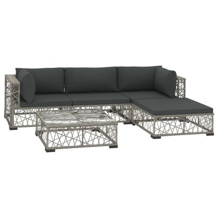 Set mobilier de grădină cu perne, 5 piese, gri, poliratan
