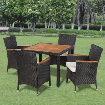 Set mobilier de grădină din ratan cu 4 scaune si masa cu blat de lemn
