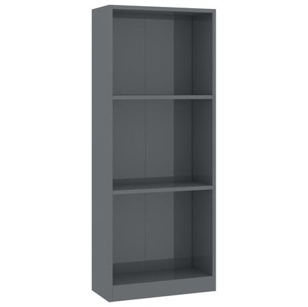 Bibliotecă cu 3 rafturi, gri lucios, 40 x 24 x 108 cm, PAL