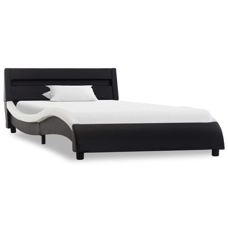 Cadru de pat cu LED, negru și alb, 90 x 200 cm, piele ecologică