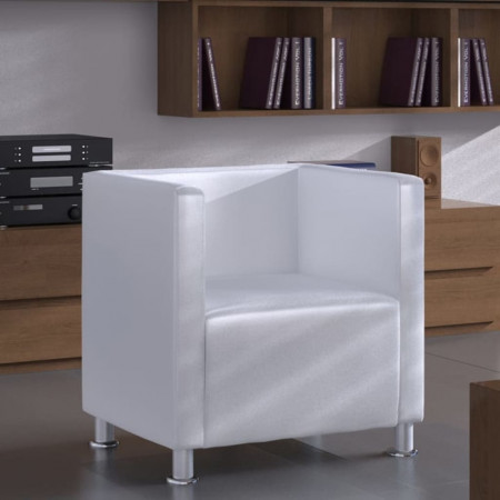 Fotoliu model cub, piele artificială, alb