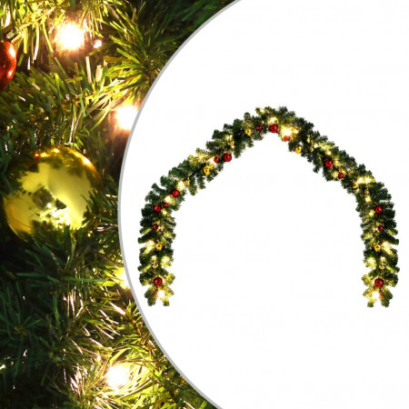 Ghirlandă de Crăciun decorată cu globuri și becuri LED, 5 m