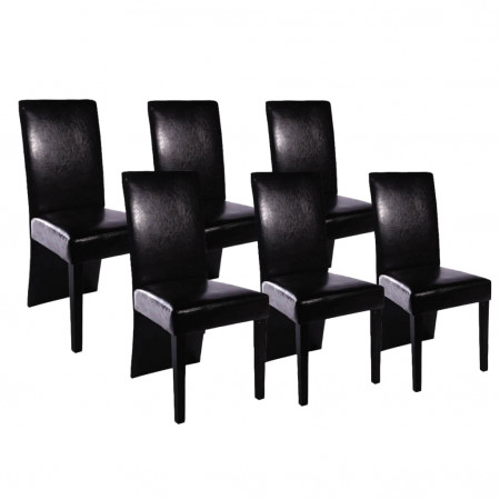 Scaune de bucătărie, 6 buc., piele artificială, negru