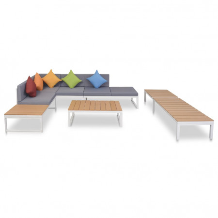 Set grădină canapea de colț și șezlong 20 piese, aluminiu WPC