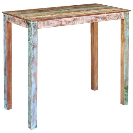 Set mobilier de bar, 5 piese, lemn reciclat și piele naturală