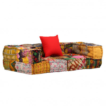 Canapea modulară cu 2 locuri, brațe, material textil, patchwork