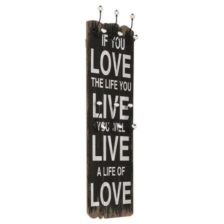 Cuier de perete cu 6 cârlige, 120 x 40 cm, LOVE LIFE