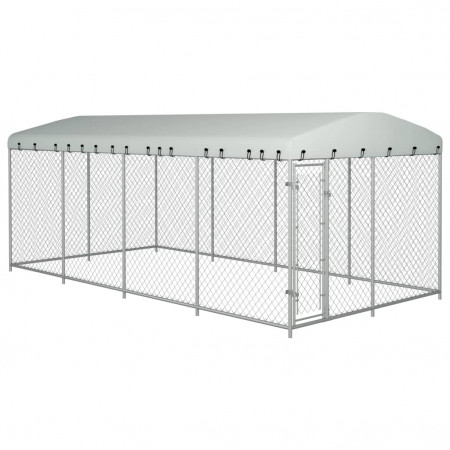 Padoc de exterior cu acoperiș pentru câini, 8 x 4 m