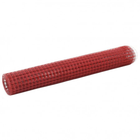 vidaXL Plasă de sârmă, roșu, 10 x 1 m, oțel cu înveliș PVC, pătrat