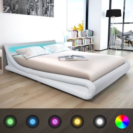 Cadru de pat din piele artificiala cu LED, 160 x 200 cm, Alb