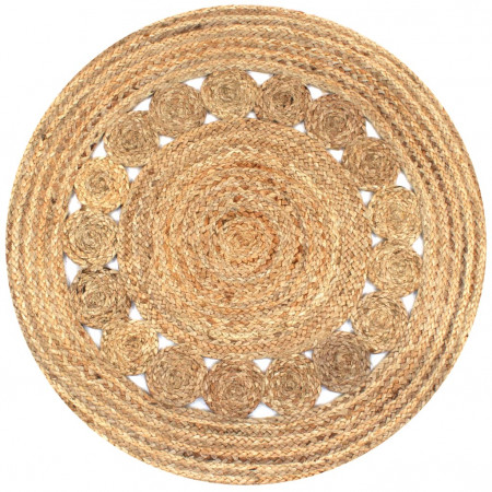 Covor din iută cu design împletit, 90 cm rotund