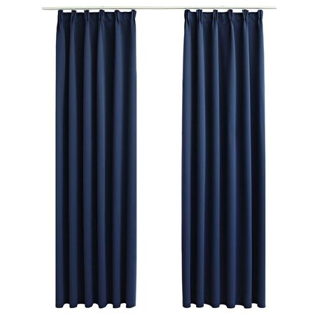 Draperii opace cu cârlige, 2 buc., albastru, 140 x 175 cm