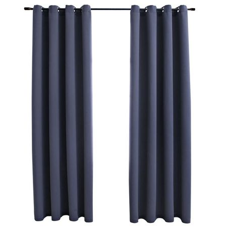 Draperii opace cu inele metalice, 2 buc, antracit, 140 x 175 cm
