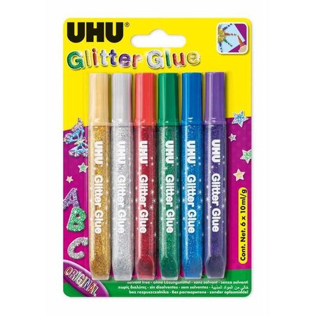 Lipici decorativ cu sclipici UHU Glitter Glue, Original, 6x10ml