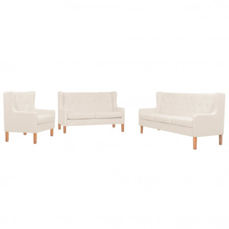 Set de canapele, 3 piese, material textil, alb crem