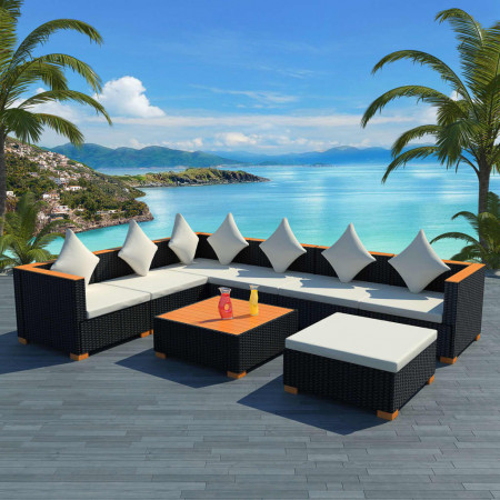 Set mobilier de grădină 22 piese, poliratan, blat WPC, negru