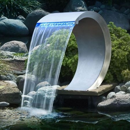 Ubbink Cascadă de grădină Mamba din oțel inoxidabil iluminată cu LED