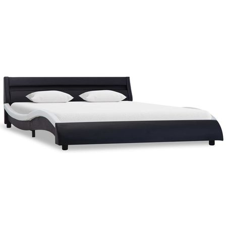 Cadru de pat cu LED, negru &amp; alb, 160 x 200 cm, piele ecologică