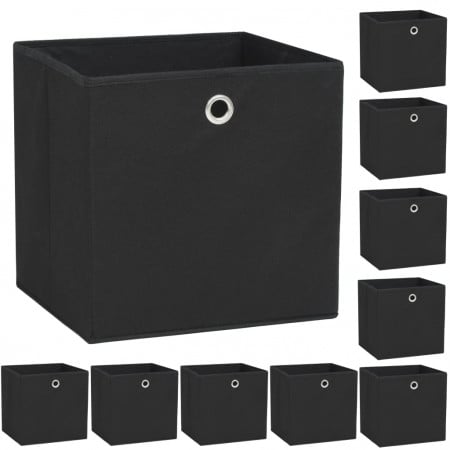 Cutii depozitare, 10 buc, material nețesut, 32x32x32 cm, Negru