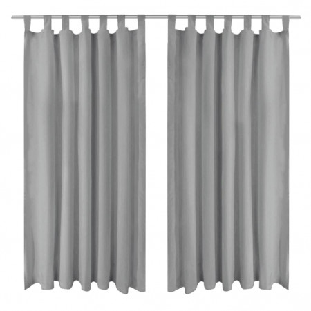 Draperii micro-satin cu bride, 2 buc, 140 x 225 cm, gri