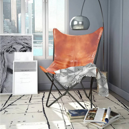 Scaun cu model fluture, maro, piele naturală