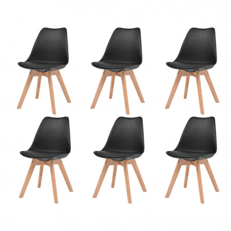 Scaune bucătărie, 6 buc, piele artificială, lemn masiv, negru