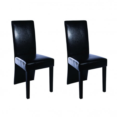 Scaune de bucătărie, 2 buc., piele artificială, negru