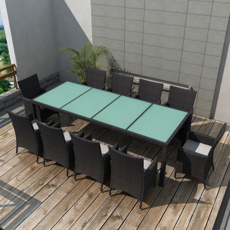 Set mobilier de exterior 21 piese, poliratan, negru