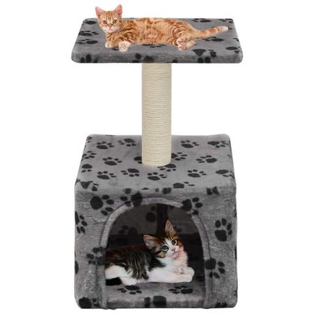 vidaXL Ansamblu pisici, stâlp funie sisal, 55 cm, imprimeu lăbuțe, gri