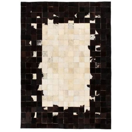 vidaXL Covor piele naturală, mozaic, 80x150 cm Pătrate Negru/alb