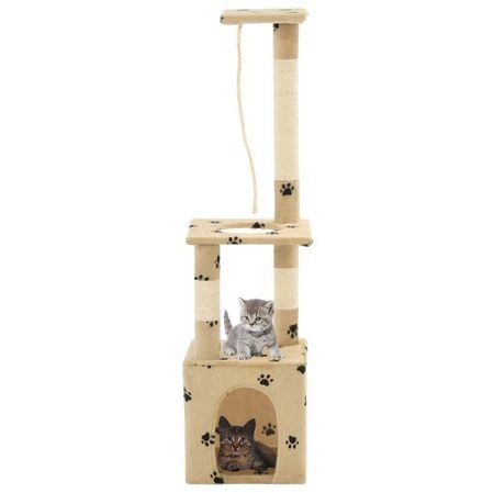Ansamblu pisici, stâlpi funie sisal 109 cm imprimeu lăbuțe, bej