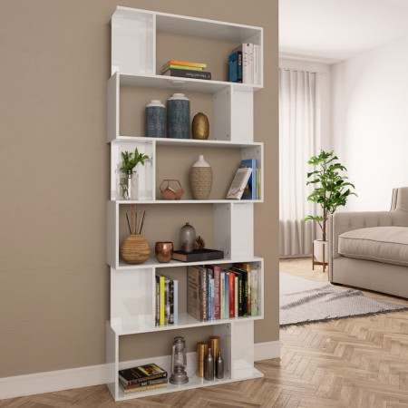 Bibliotecă/Separator cameră, alb lucios, 80 x 24 x 192 cm, PAL