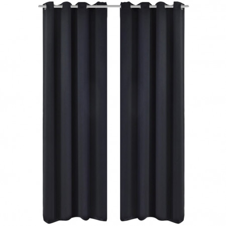 Draperii opace cu ocheți metalici, 2 buc, 135 x 175 cm, negru