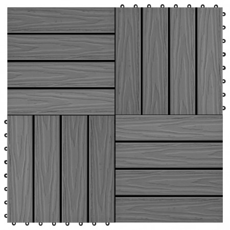 Plăci podea în relief WPC, 11 buc., 30 x 30 cm, 1 mp, gri
